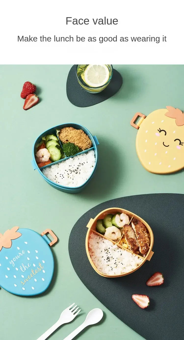 Strawberry Shape Lunch Box, 2 Layer Food Fruit Storage Bento Boxs