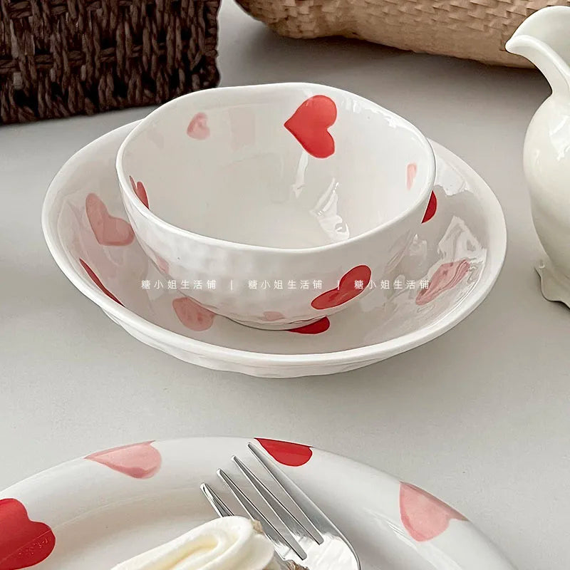 Love Ceramic Plate Bowl 8-inch Beautiful Spoon Small Fresh Dining Plate Three Piece