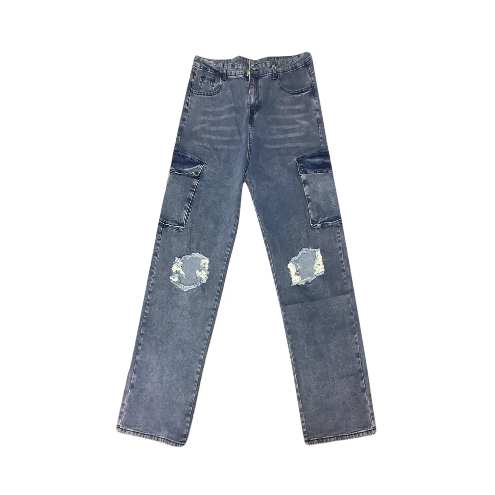 Women's Washed Baggy Pocket Cargo Straight Trousers Jeans Ladies Streetwear