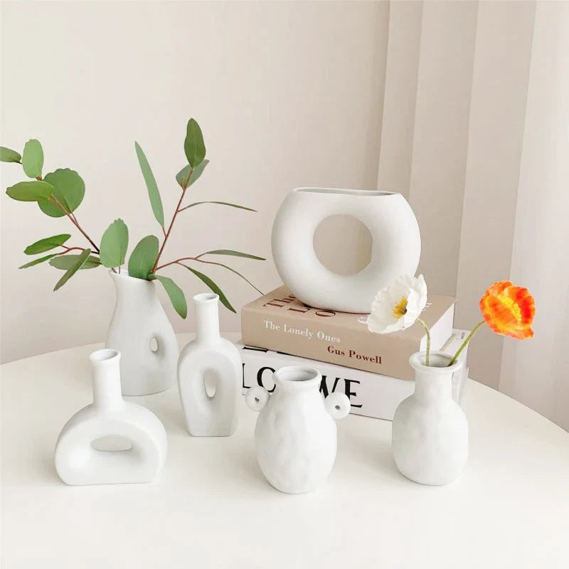 Ceramic Vase White Flower Pot Nordic Decorative Vase Dry Flower Vases for Home