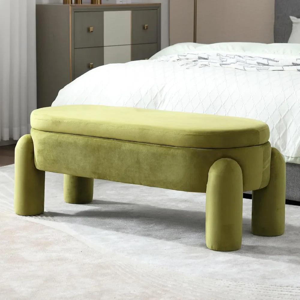 Modern Storage Ottoman Bench, Velvet Upholstered Storage Bench End of Bed Stool for Bedroom Living Room Entryway, 44.75" Width,