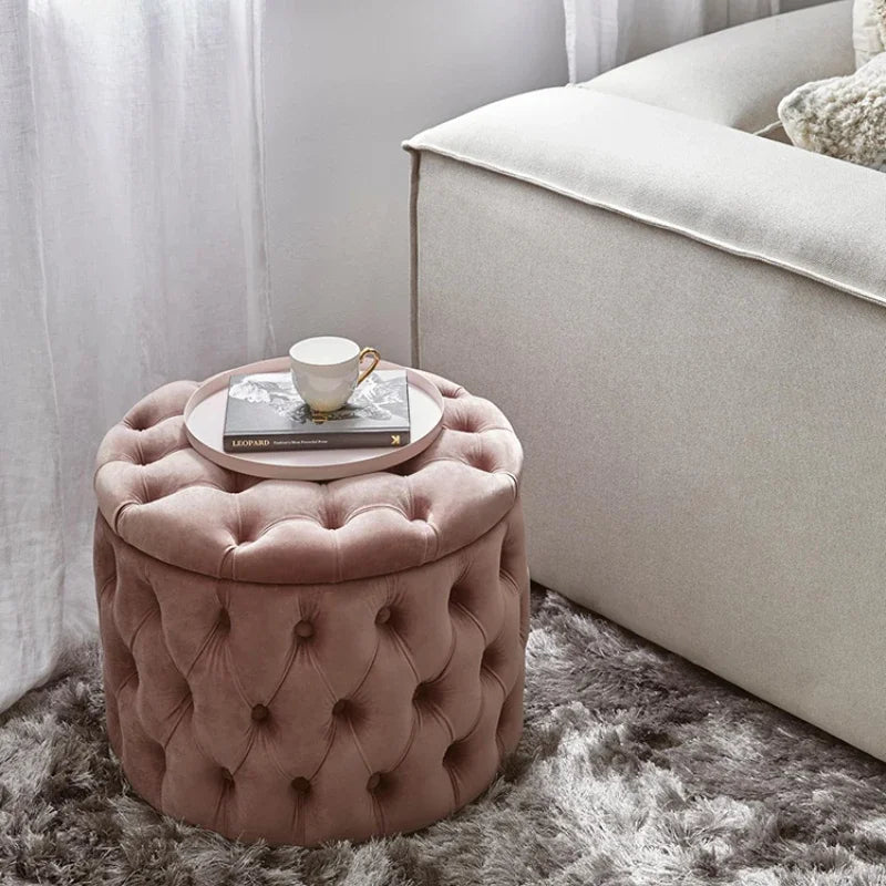 Luxury Sofa Footstool Fabric Storage Round Sofa Stool