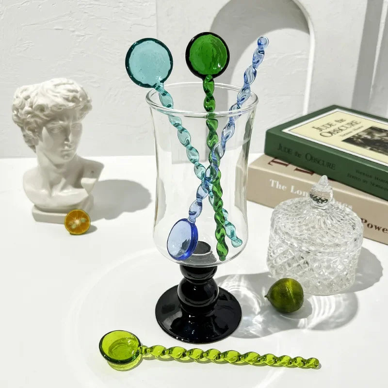 Glass Scoops with Long Handle Colorful and Cute Teaspoon Kitchen Accessories