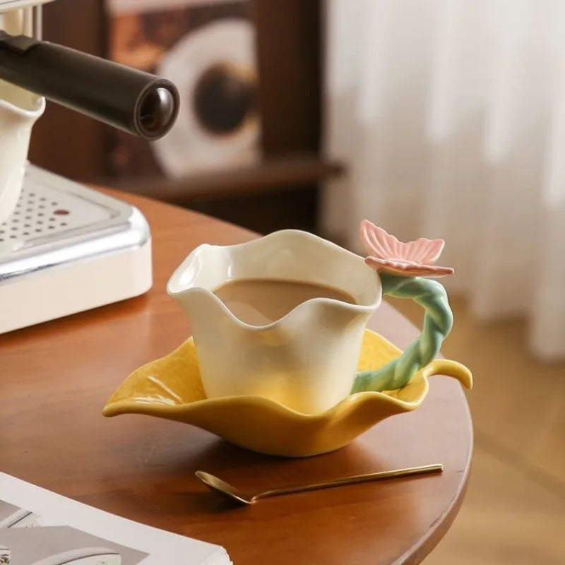 Exquisite Butterfly Floral Shape  Afternoon Tea Flower Mug
