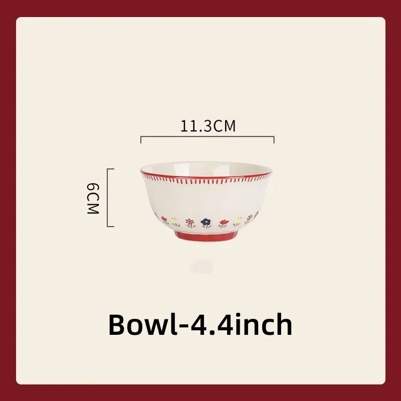 Floral Pattern Soup Bowl Salad Bowl Dish Oval Plate Pastoral Style Dinnerware Table Decoration Kitchen Gadgets Ceramic Tableware