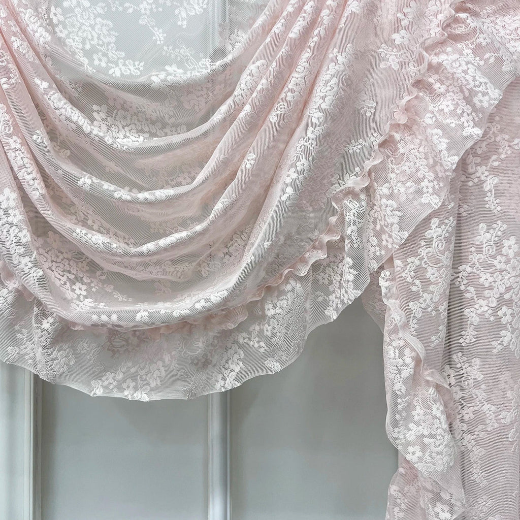 Pink Flower Ripple Curtain Head for Living Room Sheer Lace Valance Girls Princess Home Decoration