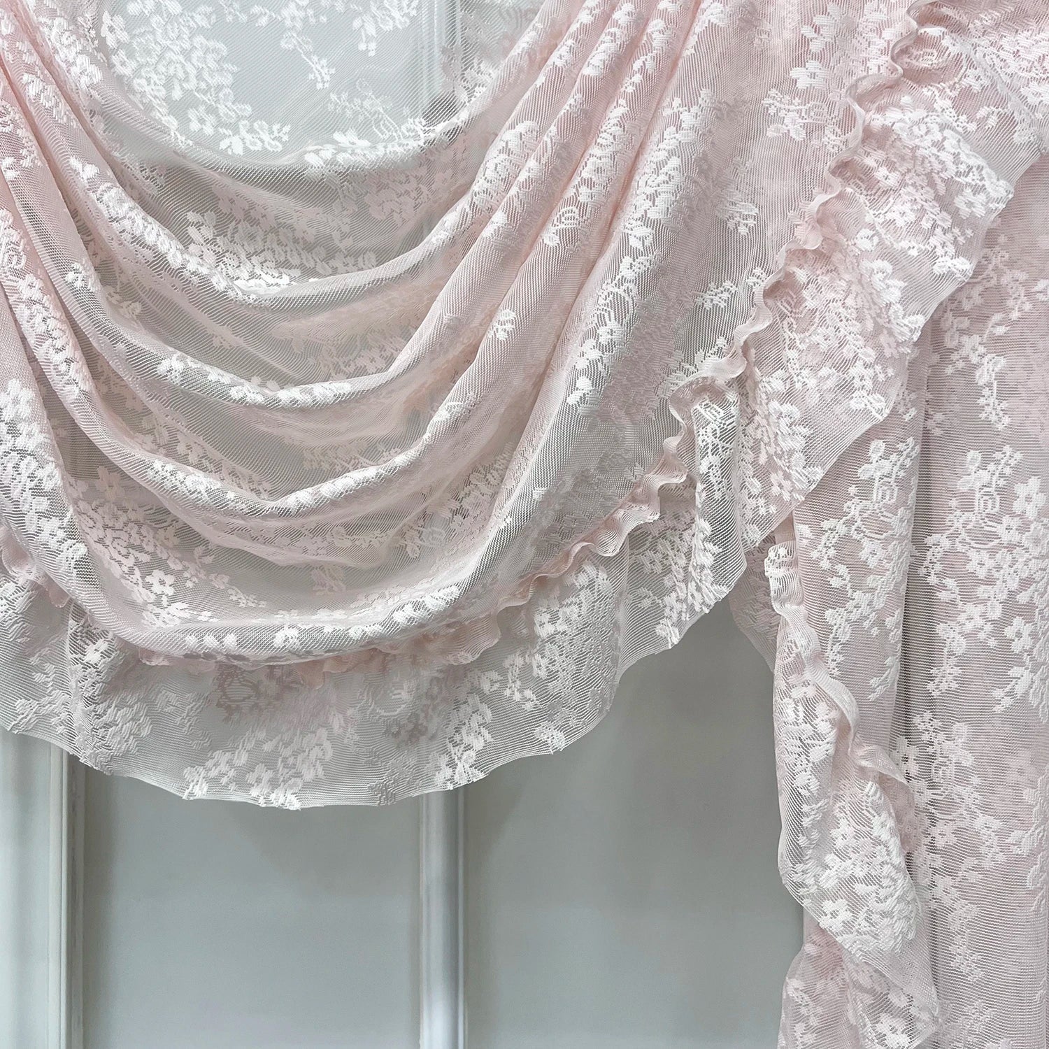 Pink Flower Ripple Curtain Head for Living Room Sheer Lace Valance Girls Princess Home Decoration