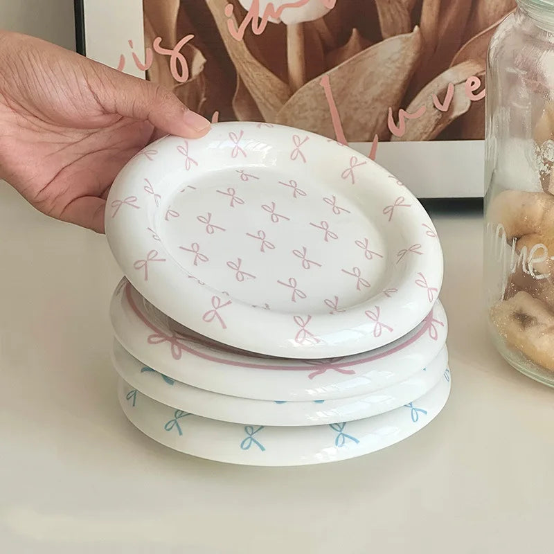 Heart Bow Ceramic Tableware Set Creative Breakfast Dessert Cake Plate