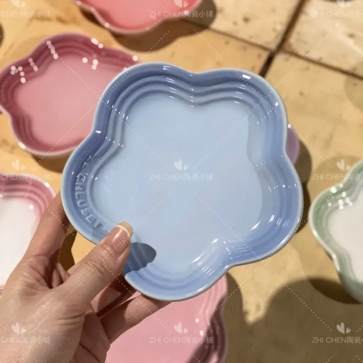 French Flower Shaped Small Plate Colored Ceramic