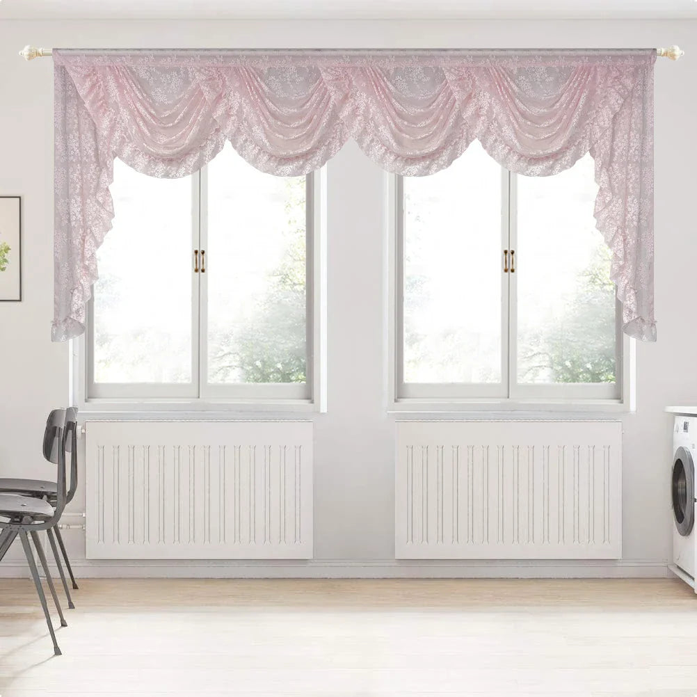 Pink Flower Ripple Curtain Head for Living Room Sheer Lace Valance Girls Princess Home Decoration