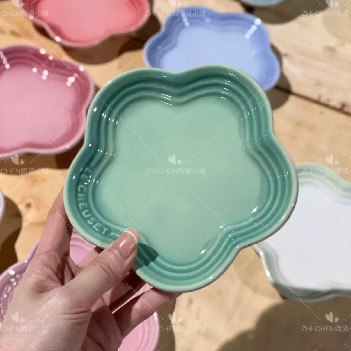 French Flower Shaped Small Plate Colored Ceramic
