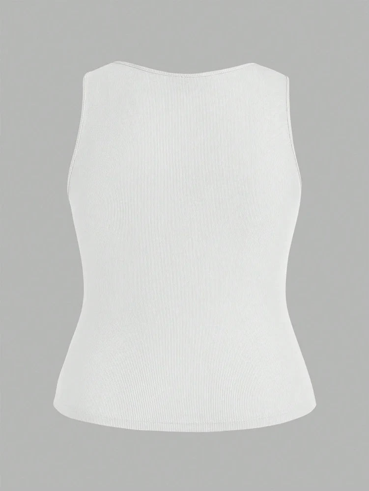 Plus Size Short Tank Top Women's Set Short Top, Sleeveless Short Top, Set of 3, Ribbed Knit Short Top, Black, White, Brown