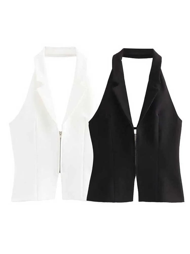 Women Sexy Backless Strapless Halter Corset Tops Side Zipper Lady Slim Camis Female Solid Chic Tops