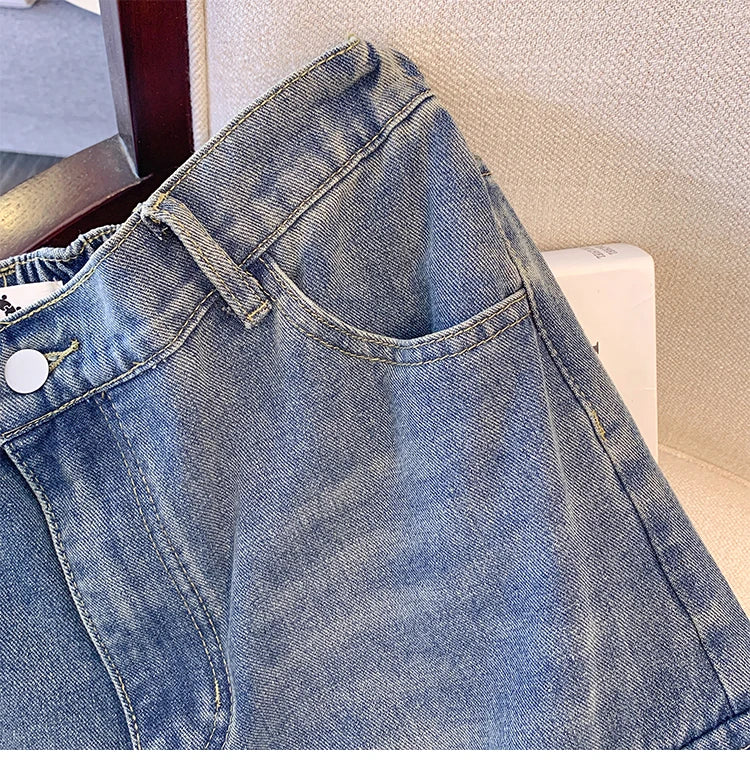 Street Style Plus Size Jeans Women's Casual Pants Gray All-In-One Overalls Multi-Pocket Commuter Denim Pants