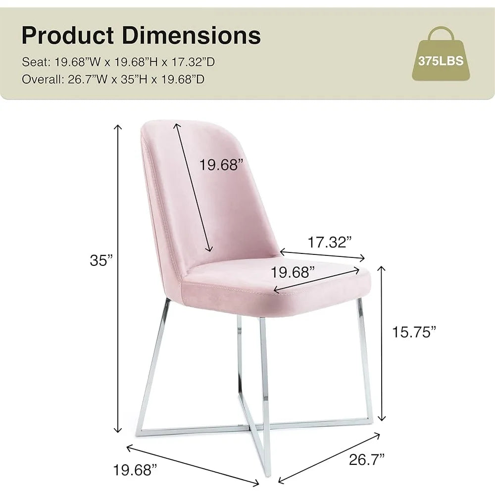 Modern Velvet Dining Chairs Set of 4 Pink Comfy Cushioned Seat with Sturdy Metal Legs Ideal Dining Living Room Kitchen