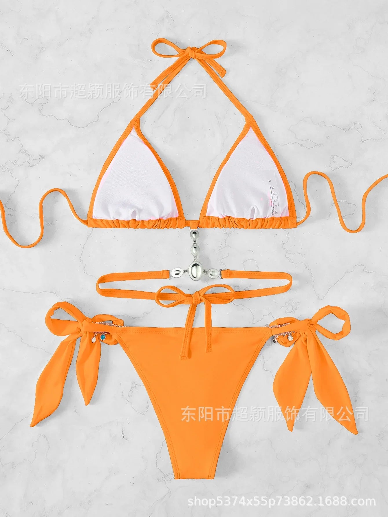Women's Swimwear Crystal Diamond Triangle Bandage Backless Beach Bikini Swimsuit