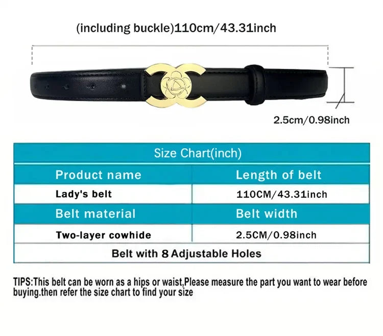 Women's Versatile Belt, Elegant Retro Style, Square Alloy Buckle