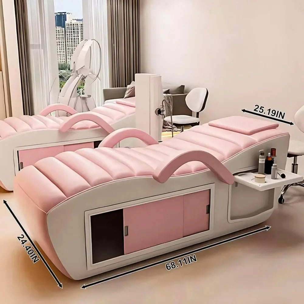 Electric Massage Table & Facial Bed Includes Pink Striped Bed Design,Spa Beauty Bed with Open Storage Dividers, Reversible