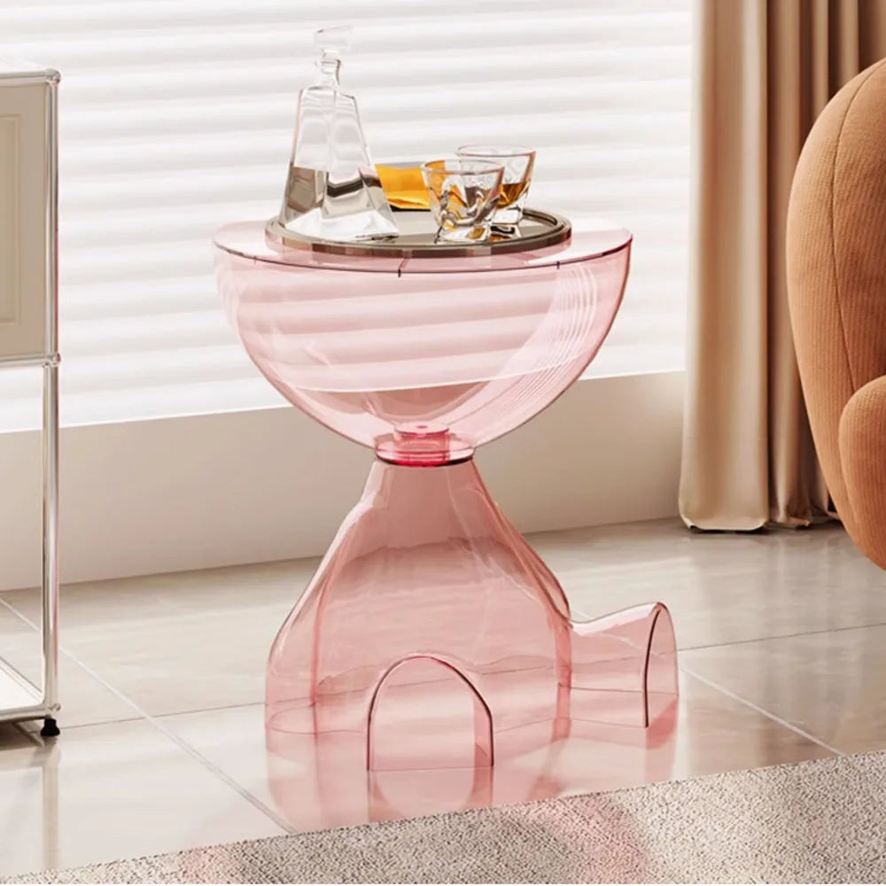 Transparent Advanced Small flat head coffee table cream style, home living room sofa side table table, round side table