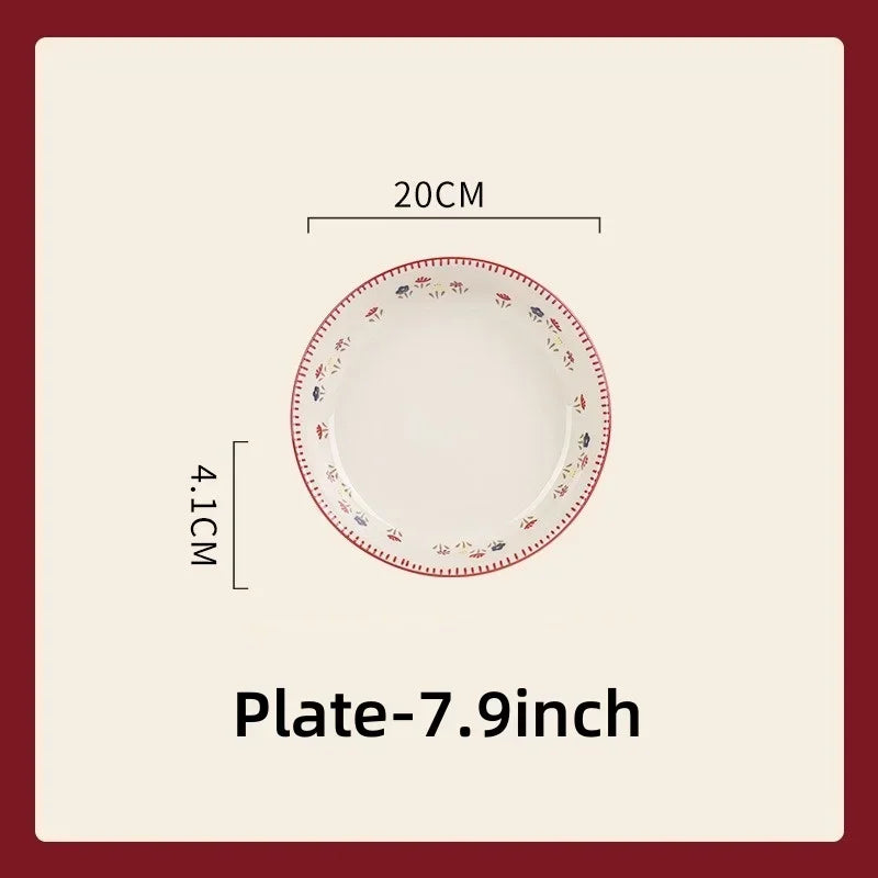 Floral Pattern Soup Bowl Salad Bowl Dish Oval Plate Pastoral Style Dinnerware Table Decoration Kitchen Gadgets Ceramic Tableware