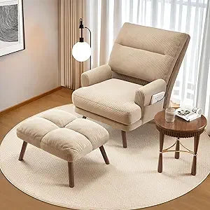 Living Room Chair Set with Recliner Accent Chair and Ottoman with Side Bags