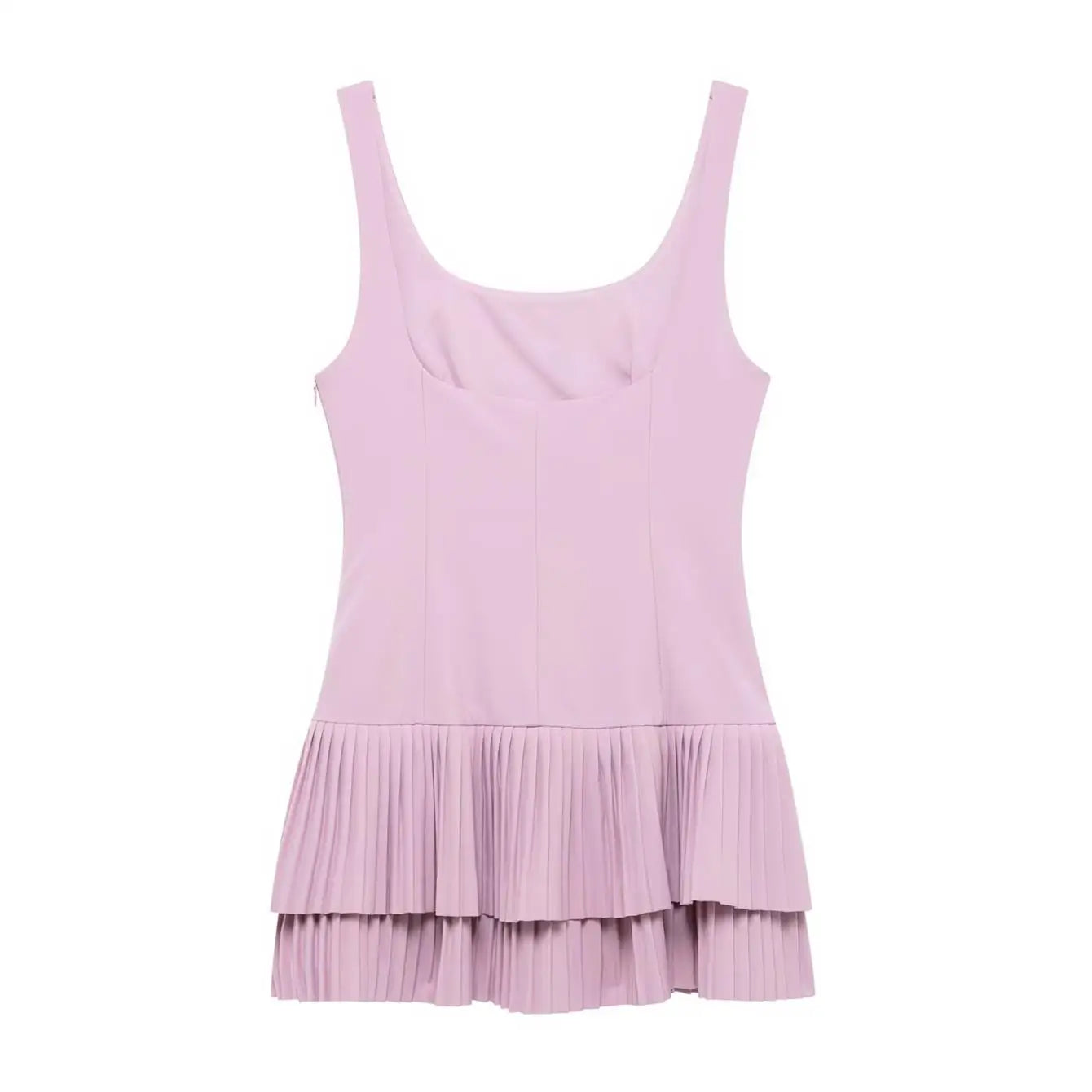 Elegant Women Solid Pleated Mini Dress Square Collar Backless Folds Slim Dress Fashion Sleevelesss