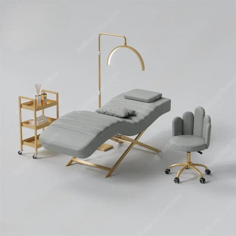 Luxury Salon Equipment Furniture Pink Gold Massage Table Set Modern Lay Down Eyelash Facial Bed