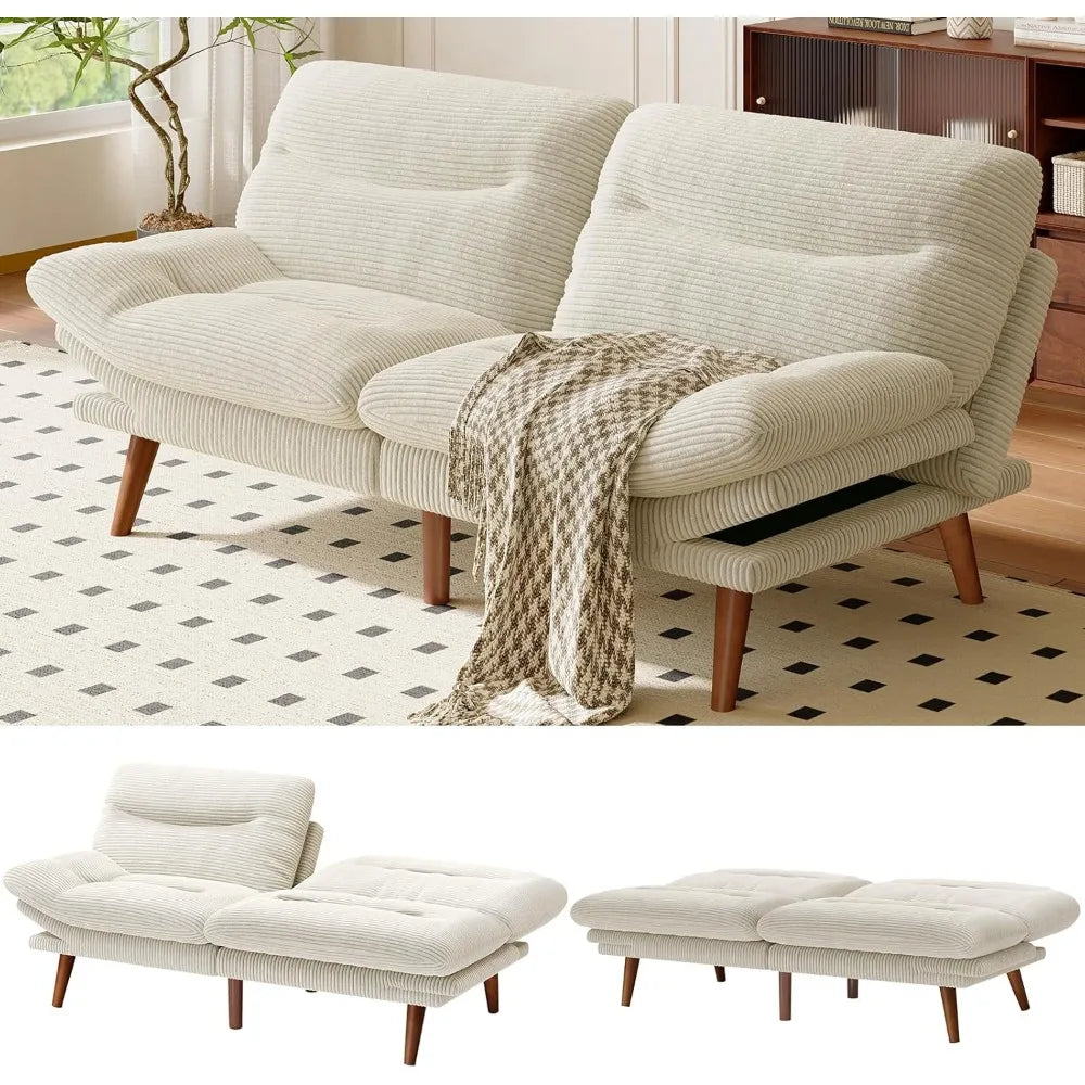 Futon Sofa Bed with Adjustable Backrest & Armrests, Convertible Futon Sofa Couch for Small Spaces, Living Room or Office
