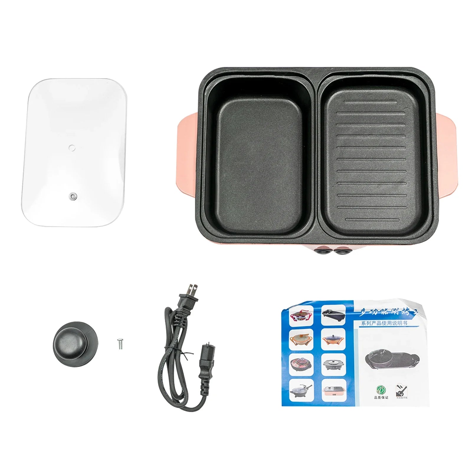 Mini Hot Pot and Grill Combo, Available in Pink, Blue, and White,2-in-1 Mini Hot Pot and Grill for Home Cooking