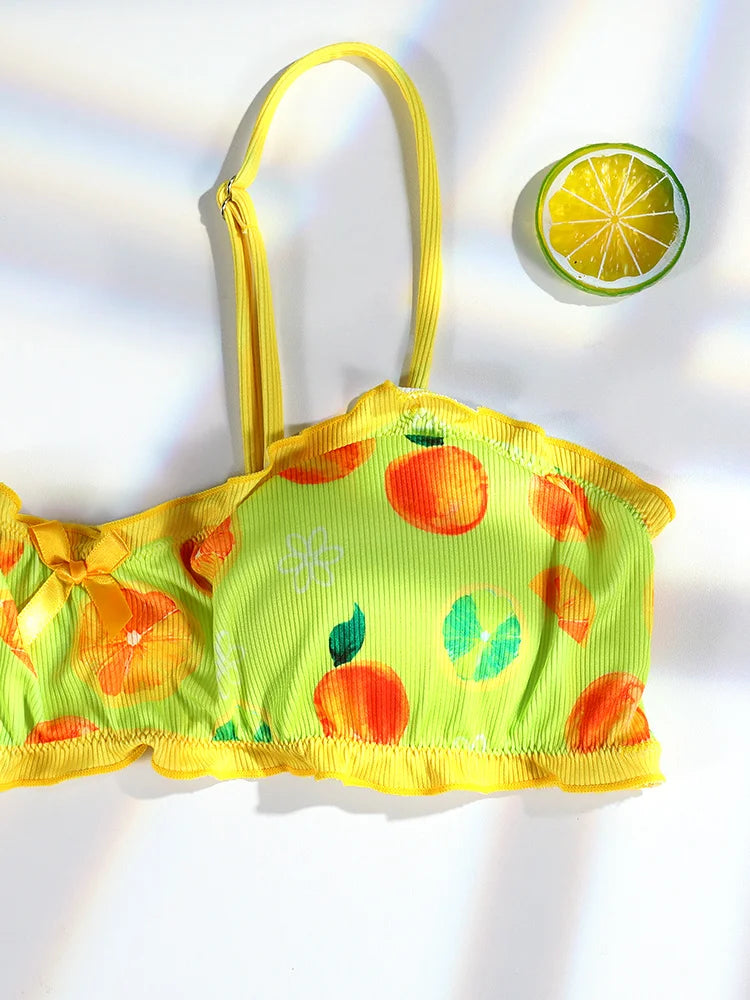 Fruit Ruffle Two Piece Suit Print Low Waist Women Swimwear