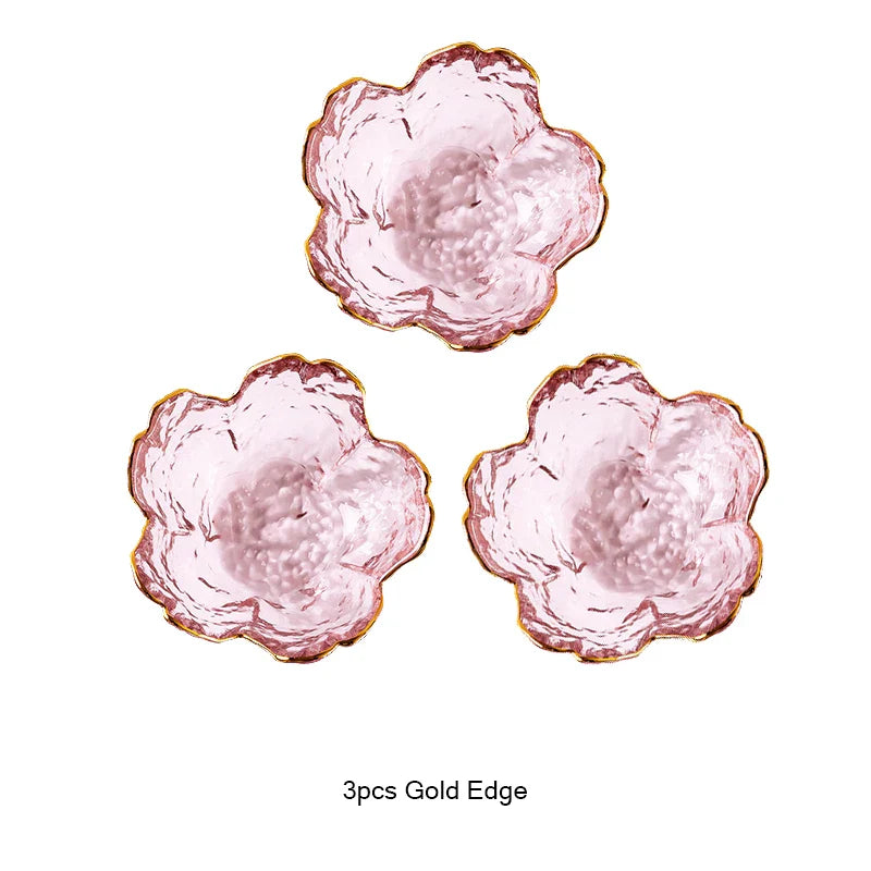 Cherry Blossom Sauce Dishes Small Glass Dish Sauce Bowl Nodic Gold Inlay Ice Cream Small Dinner Plates Kitchen Supplies 3pcs