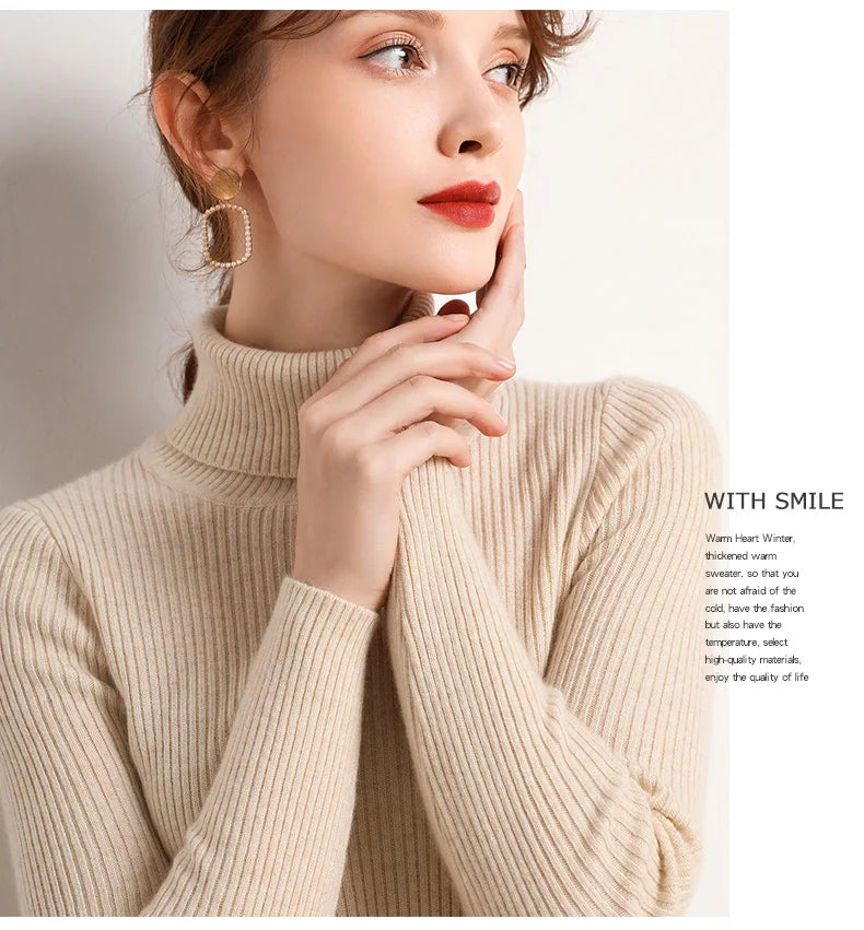 Women Fall Turtleneck Sweater Knitted Soft Pullovers Cashmere Jumpers Basic Soft Sweaters For Women Autumn Winter
