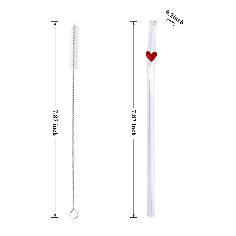 Love Heart Shaped Glass Straws Set Straws With Clean Brush Transparent  1Reusable Eco Friendly Bent Straws