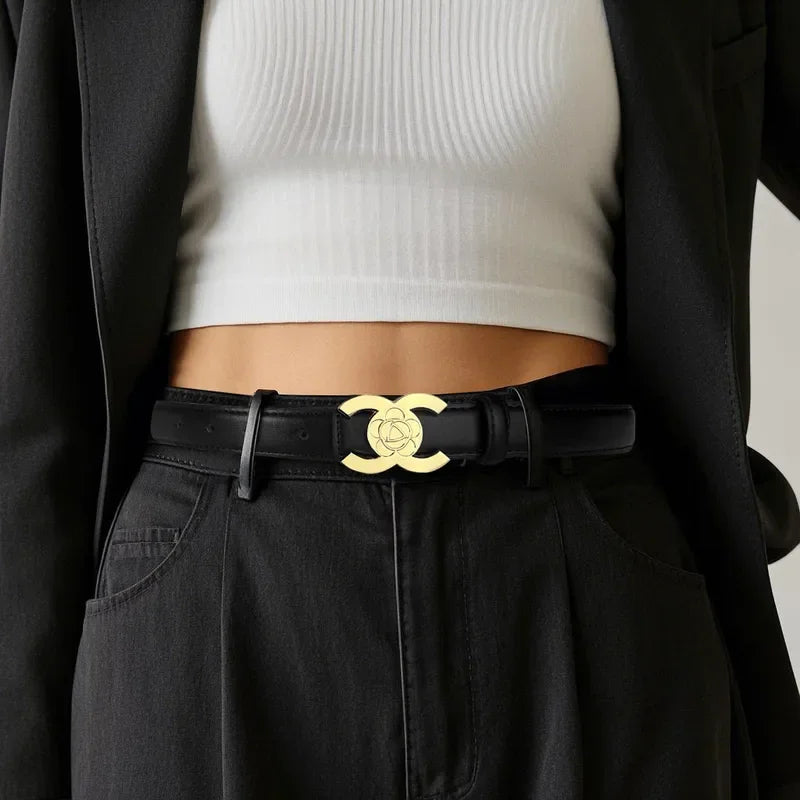 Women's Versatile Belt, Elegant Retro Style, Square Alloy Buckle