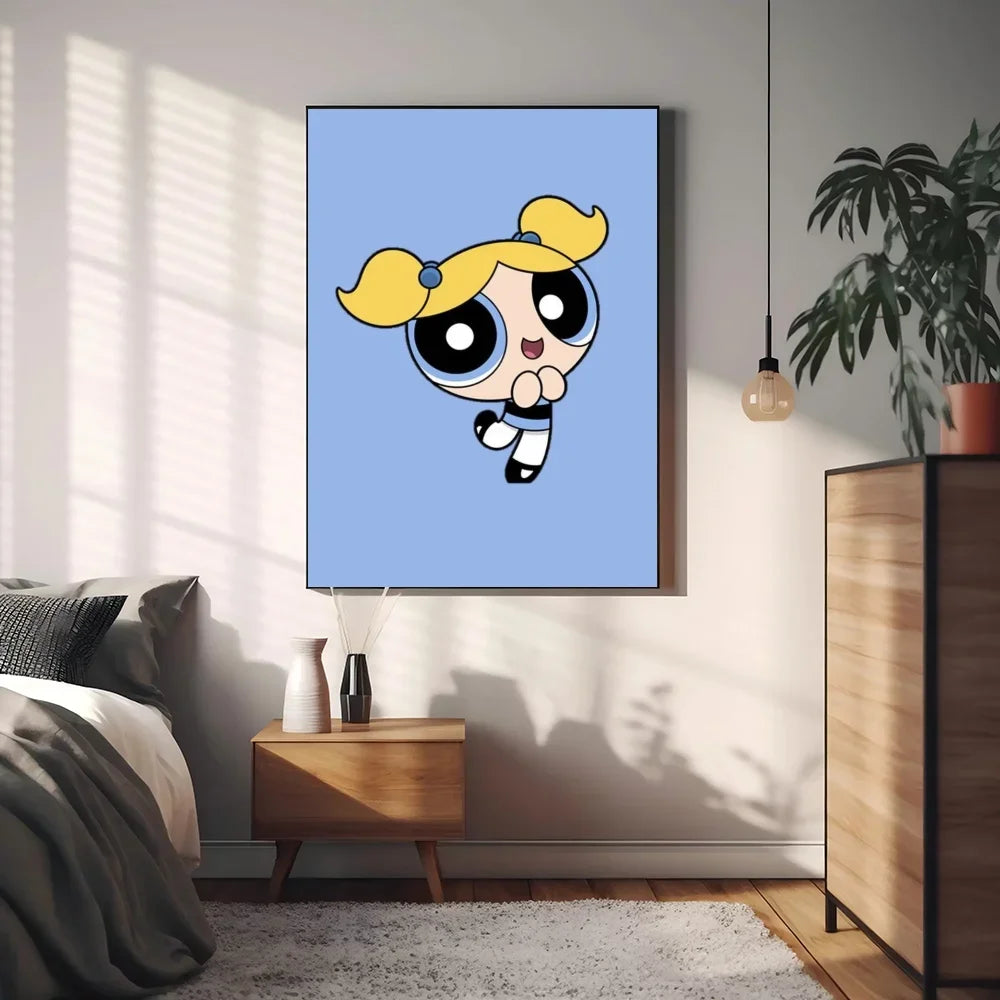 Cartoon P-Powerpuff Girls Poster Self-adhesive Art Waterproof Paper Sticker Wall Decoration