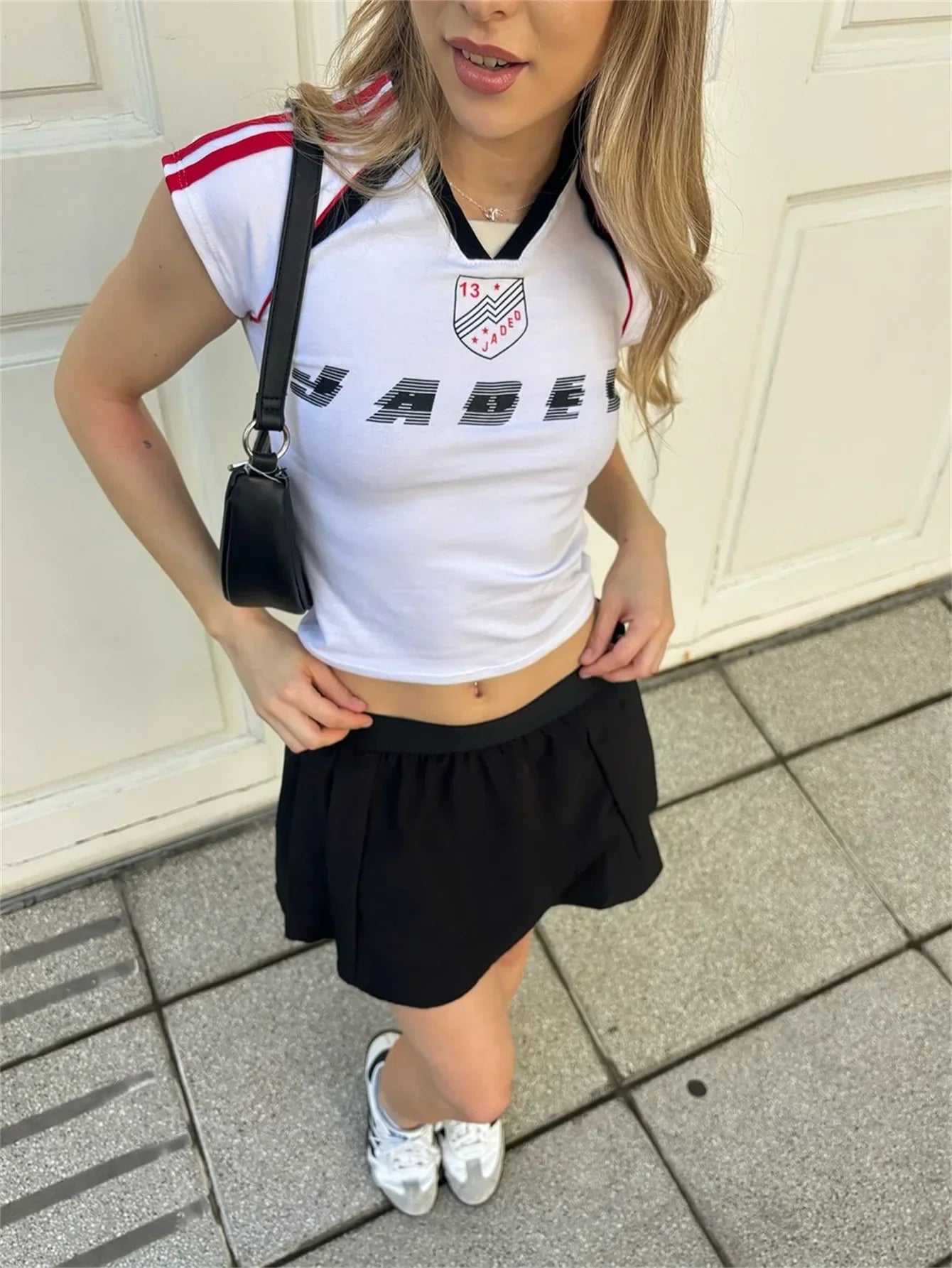 Woman Clothing Shorts Suit America Sports Style Fashion Slim Retro Summer Letter Print Short-sleeved Top Y2k