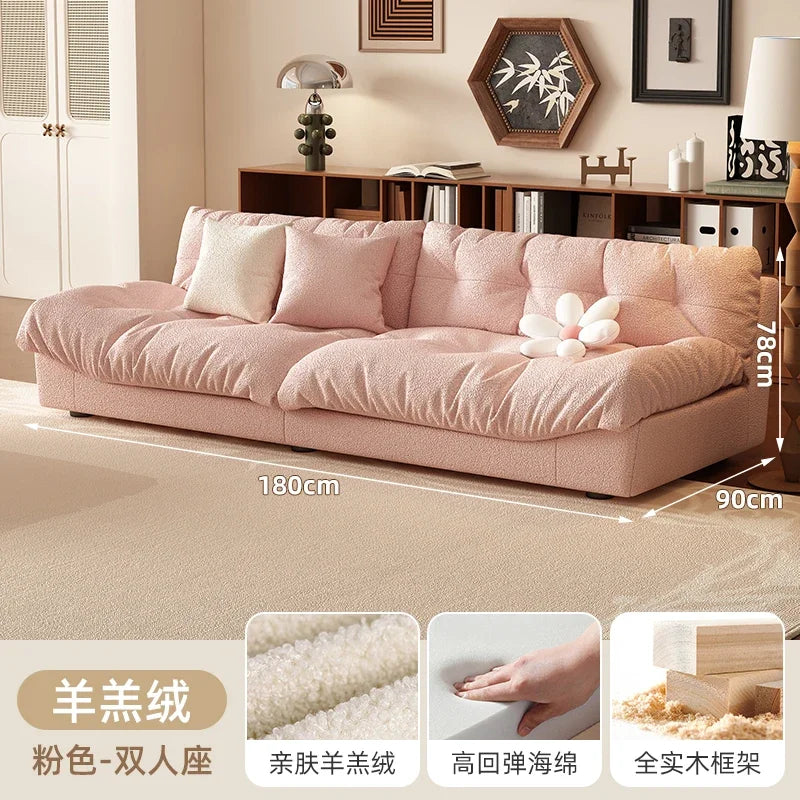 Pink Cloud Living Room Sofa Modern Simple Luxury Couch Straight Ergonomic Sofa Living Room Furniture