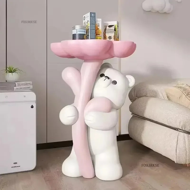 Cute Cartoon Bear Hug Flowers Landing Side Tables Living Room Bedroom Creative Table Home Decoration