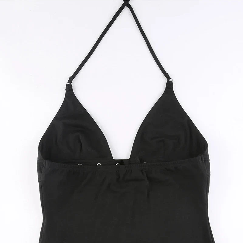 Y2K Bandage Crop Top Black Backless  Top Lace Up Cute Party Beach Summer Sweats Women Retro Basic Mini Vest Punk