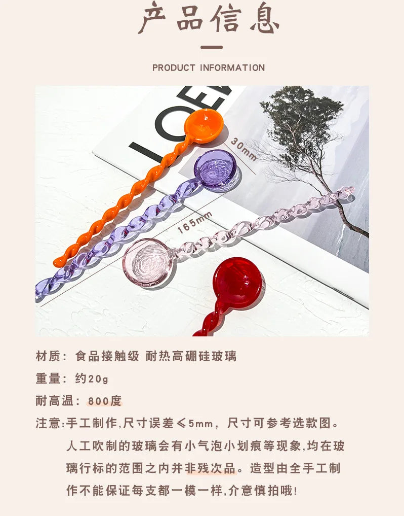 Glass Scoops with Long Handle Colorful and Cute Teaspoon Kitchen Accessories