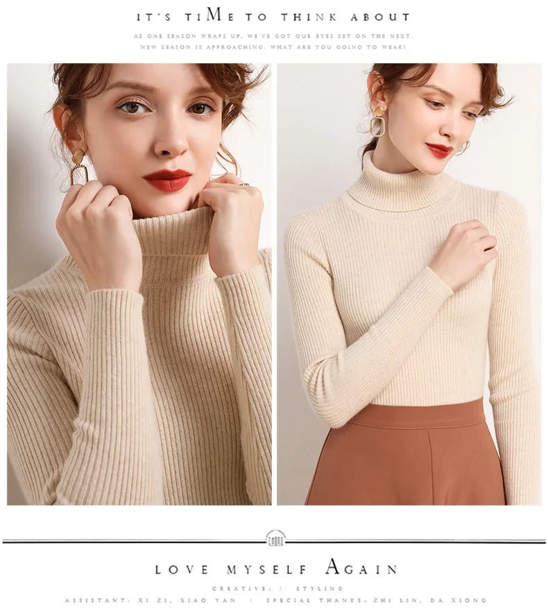 Women Fall Turtleneck Sweater Knitted Soft Pullovers Cashmere Jumpers Basic Soft Sweaters For Women Autumn Winter