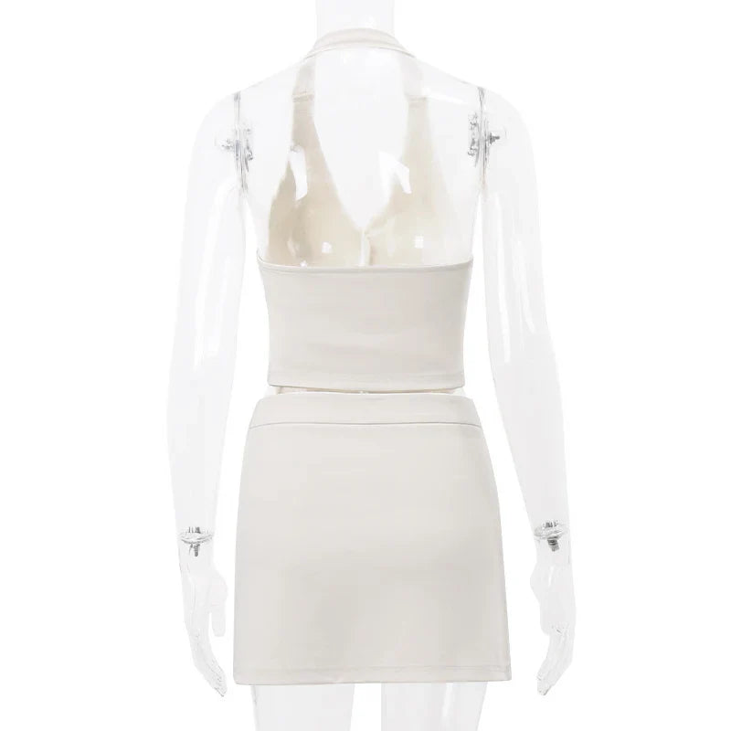 V-neck Sleeveless Suit Tank Top With High-waist Bodycon Hip Skirt Streetwear Retro Women 2 Piece Sets