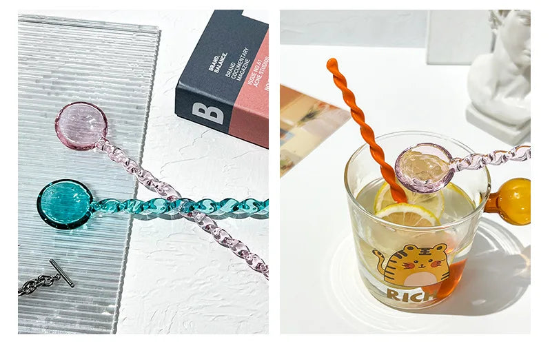 Glass Scoops with Long Handle Colorful and Cute Teaspoon Kitchen Accessories