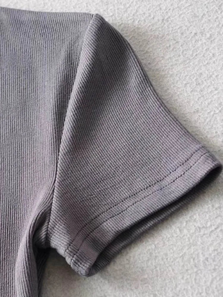 Summer Woman Skinny Fit T-shirt Tight Short-Sleeve O-neck Tee Basic Solid Crop Tops T Shirt