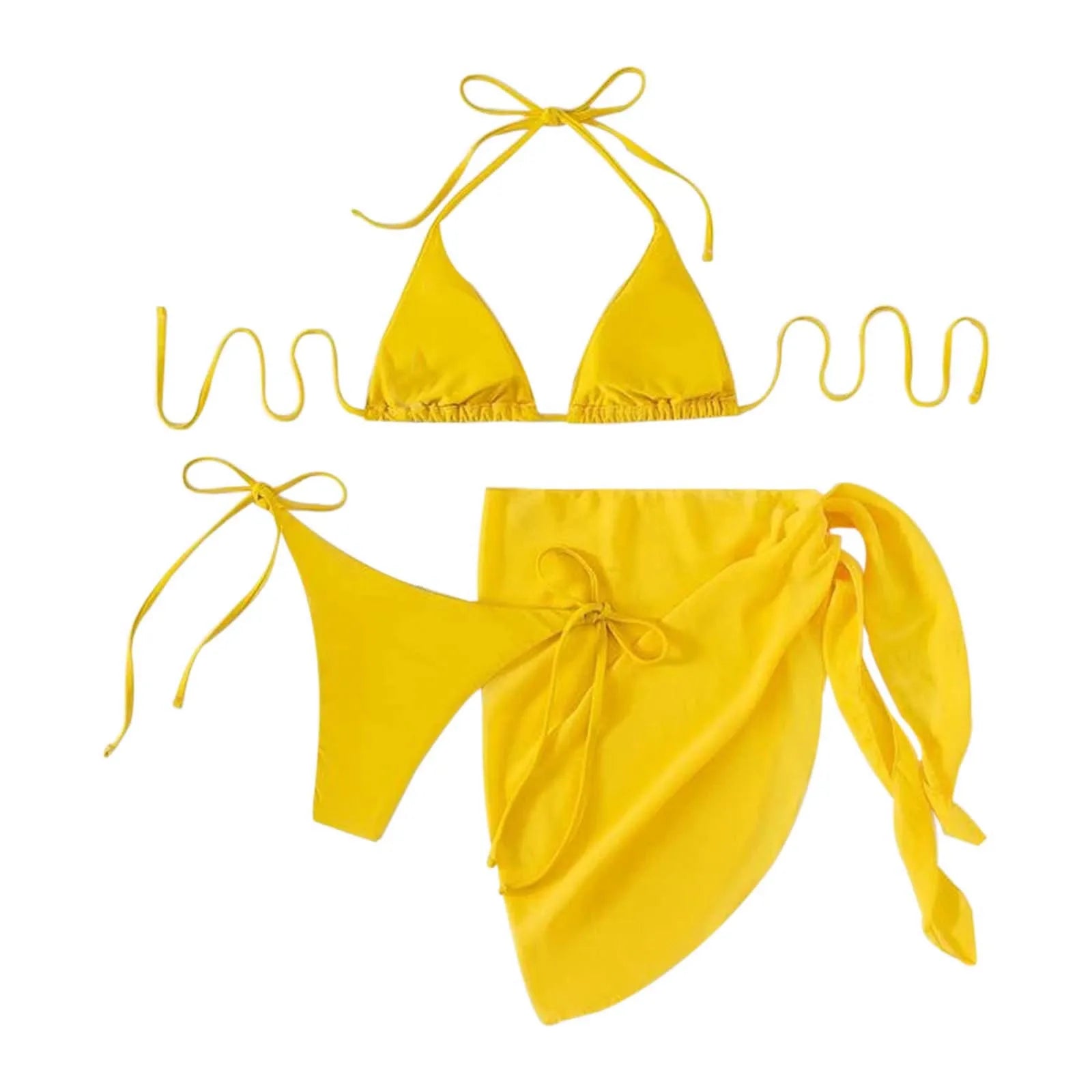 Women Push Up Bikinis Set 3 Piece Mesh Skirts Kontted Bathing Suit Beachwear