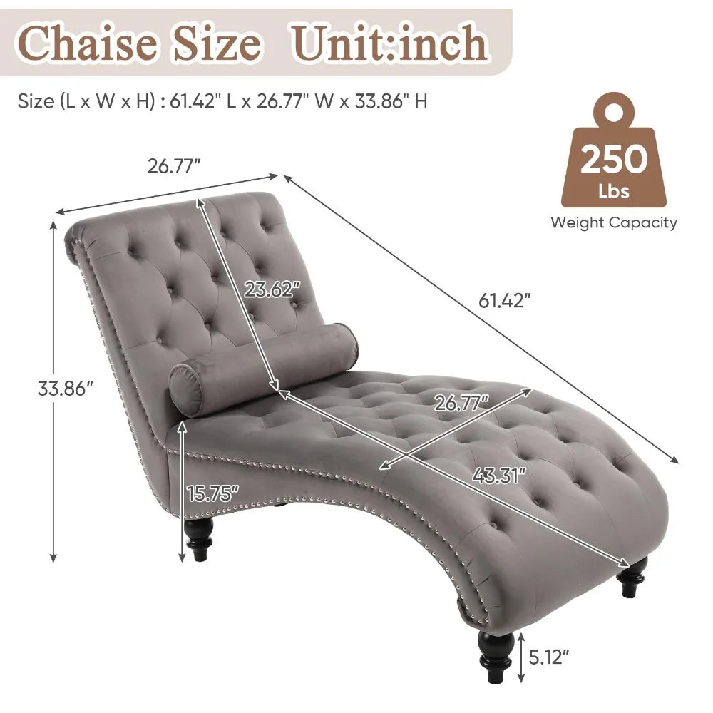 Chaise Lounge Chair Indoor, Modern Button Tufted Velvet Upholstered Leisure Accent Chair, Recliner Sofa Single Sleeper Sofa