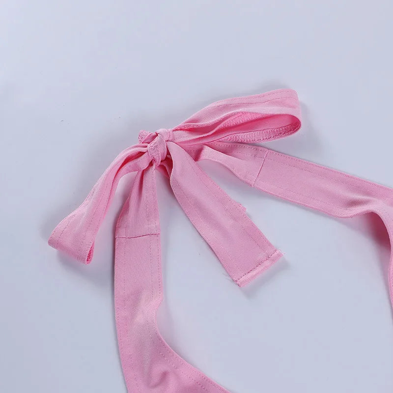 Summer Halter Camisole Tank Top Women V-Neck Sexy Tanks Camis Skinny Backless Pink Corset Tee Shirt Femme Tops WomanT-shirt