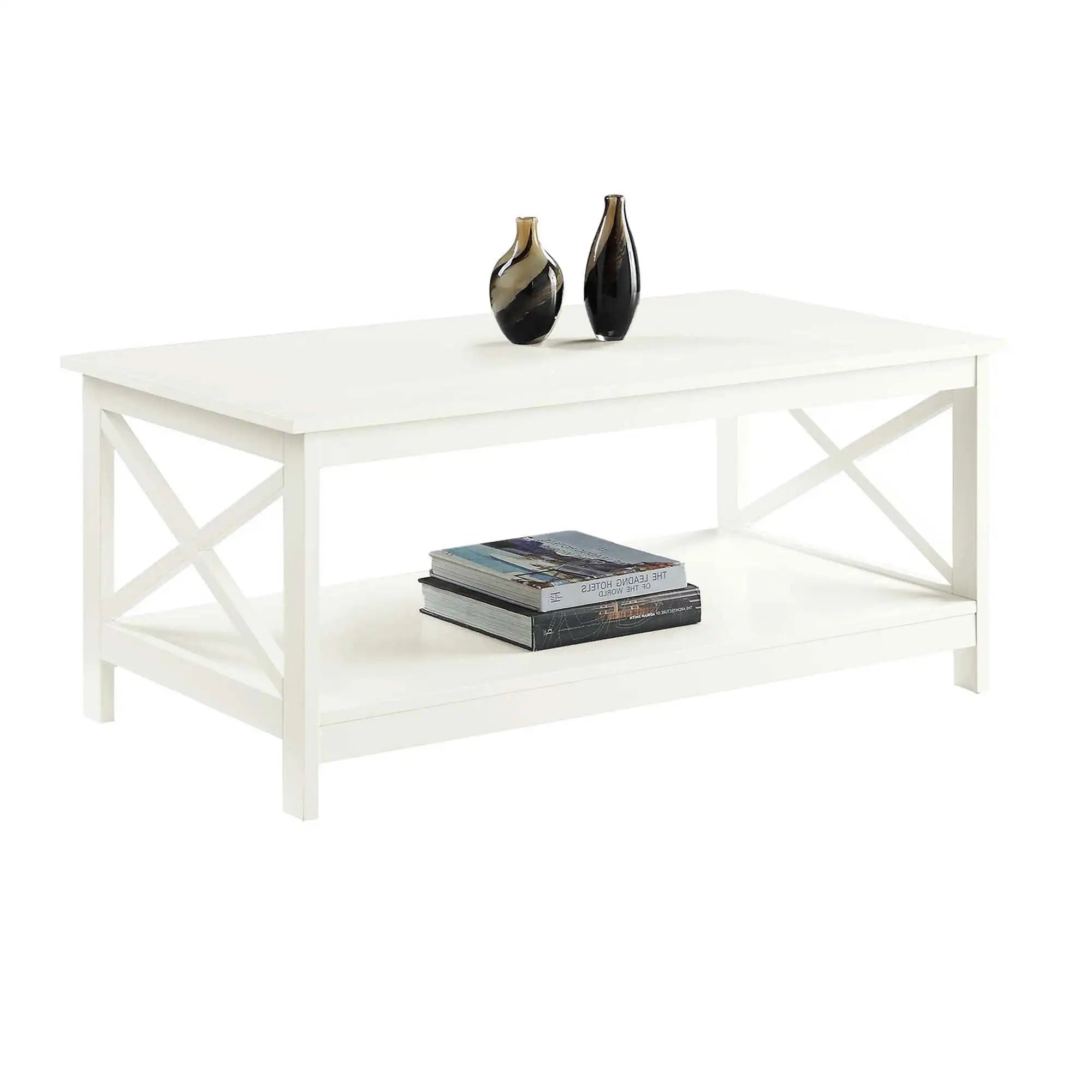 Oxford Coffee Table with Shelf, Transitional & Coastal Style,Two Tiers of Spacious Shelving