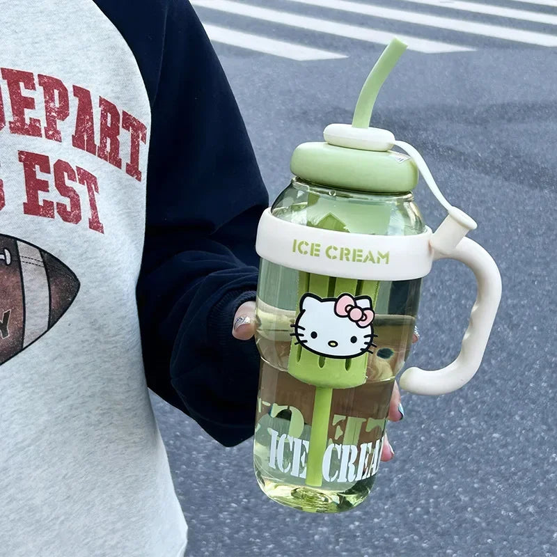 Sanrio Water Cup Hello Kitty  Anime Straw Cup Cartoon Cute Large Capacity Outdoor Activities Portable Tea Separation | 1300ML