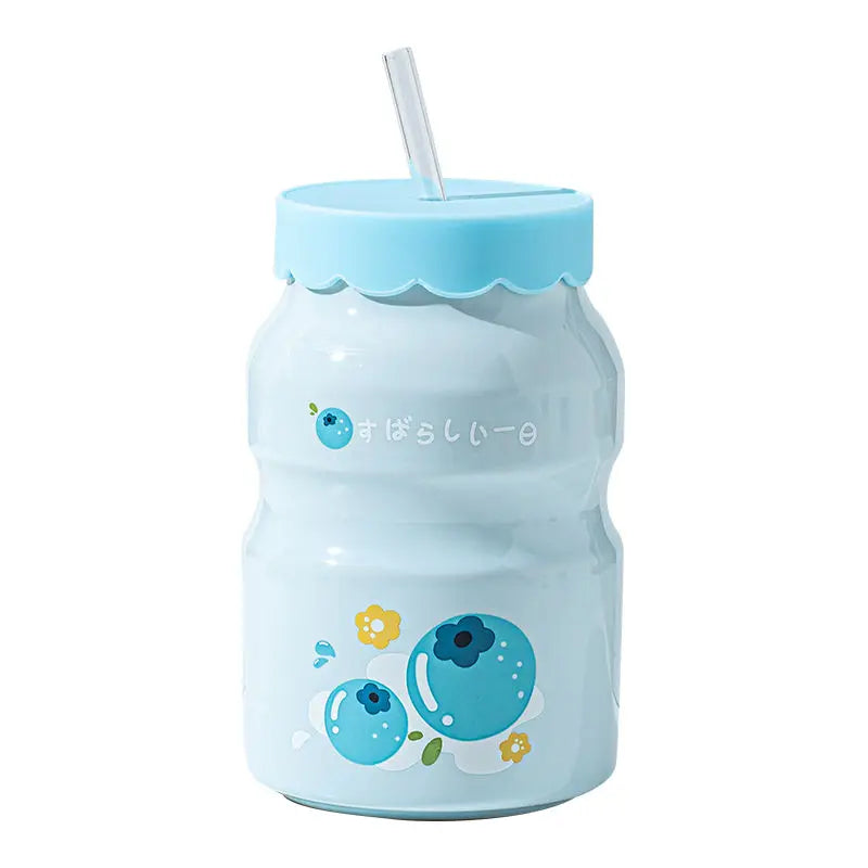 Fruit Pattern 500ML Beverage Cups with Lids and Straws